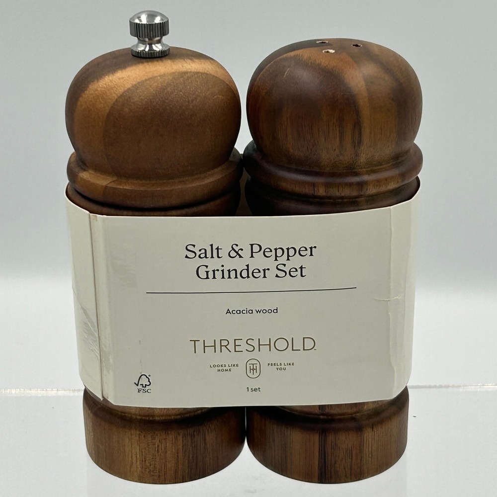 Threshold Salt & Pepper Grinder Set Unisex OS Brown‎ New Acacia Wood Farmhouse